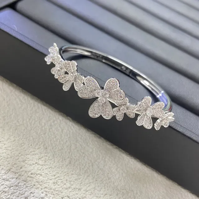 Gold Silver Floral Motif Pavé-Set Stones Bracelet 6