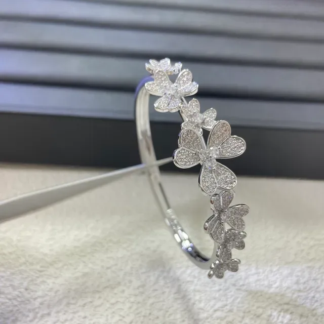 Gold Silver Floral Motif Pavé-Set Stones Bracelet 7