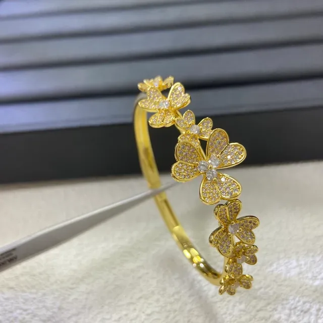 Gold Silver Floral Motif Pavé-Set Stones Bracelet 9