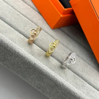 Gold Silver Geometric Band Pavé-Set Stones Ring