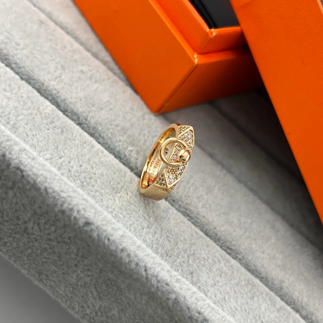 Gold Silver Geometric Band Pavé-Set Stones Ring 5