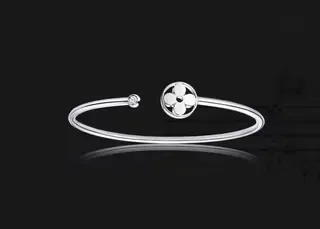 Gold Silver Open Bangle Geometric Diamond-Shaped Charm Bracelet 7