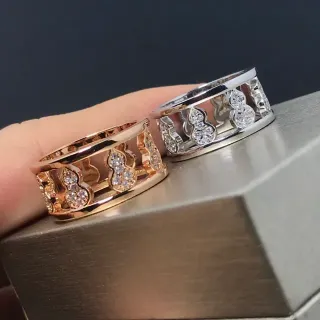 Gold Silver Openwork Gourd Motif Pavé-Set Clear Stones Ring