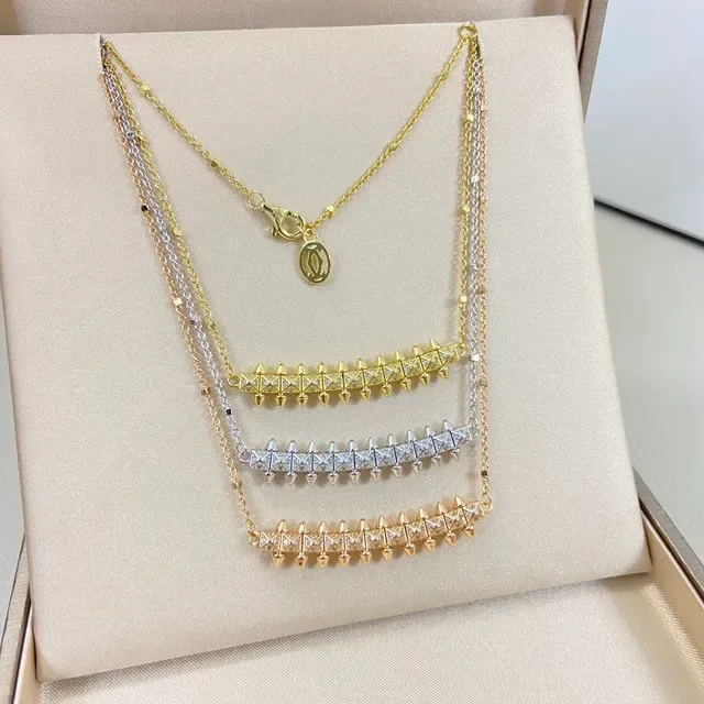 Gold Silver Spiked Bar Pendant Pavé-Set Crystals Necklace 2