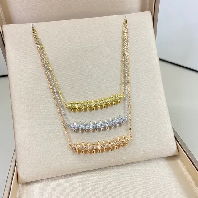 Gold Silver Spiked Bar Pendant Pavé-Set Crystals Necklace 3