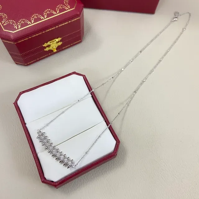 Gold Silver Spiked Bar Pendant Pavé-Set Crystals Necklace 4
