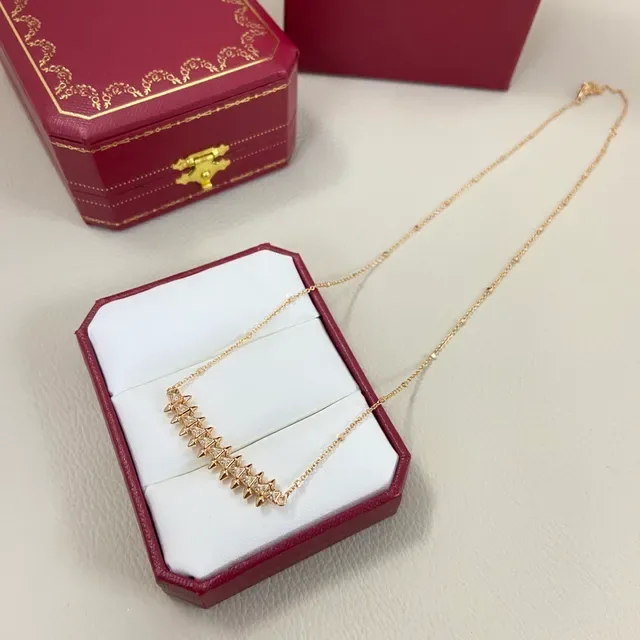 Gold Silver Spiked Bar Pendant Pavé-Set Crystals Necklace 5