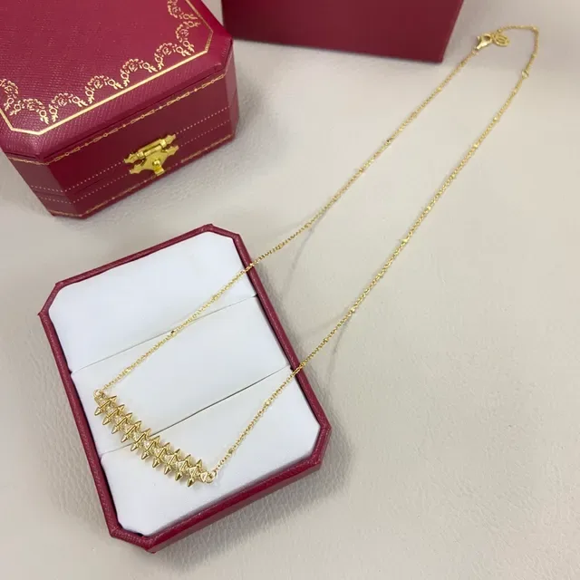 Gold Silver Spiked Bar Pendant Pavé-Set Crystals Necklace 6