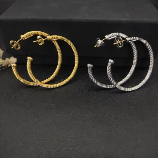 Gold Silver Twisted Cable Hoop Earrings