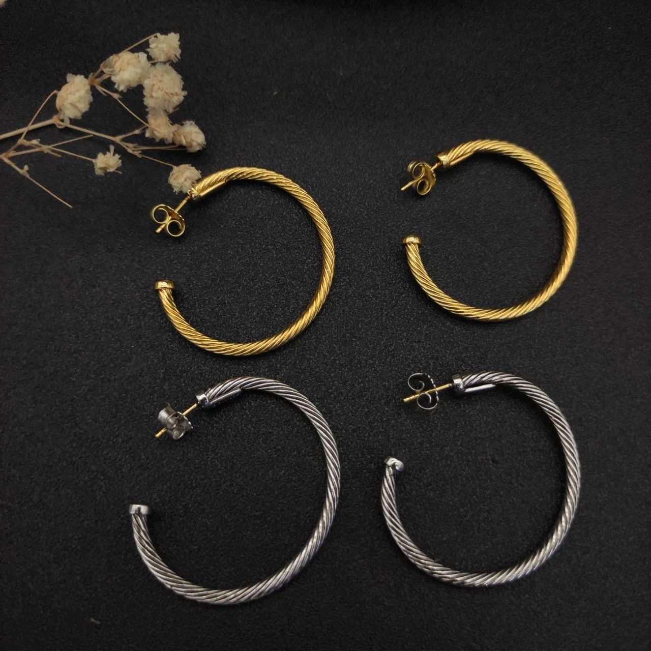 Gold Silver Twisted Cable Hoop Earrings 6