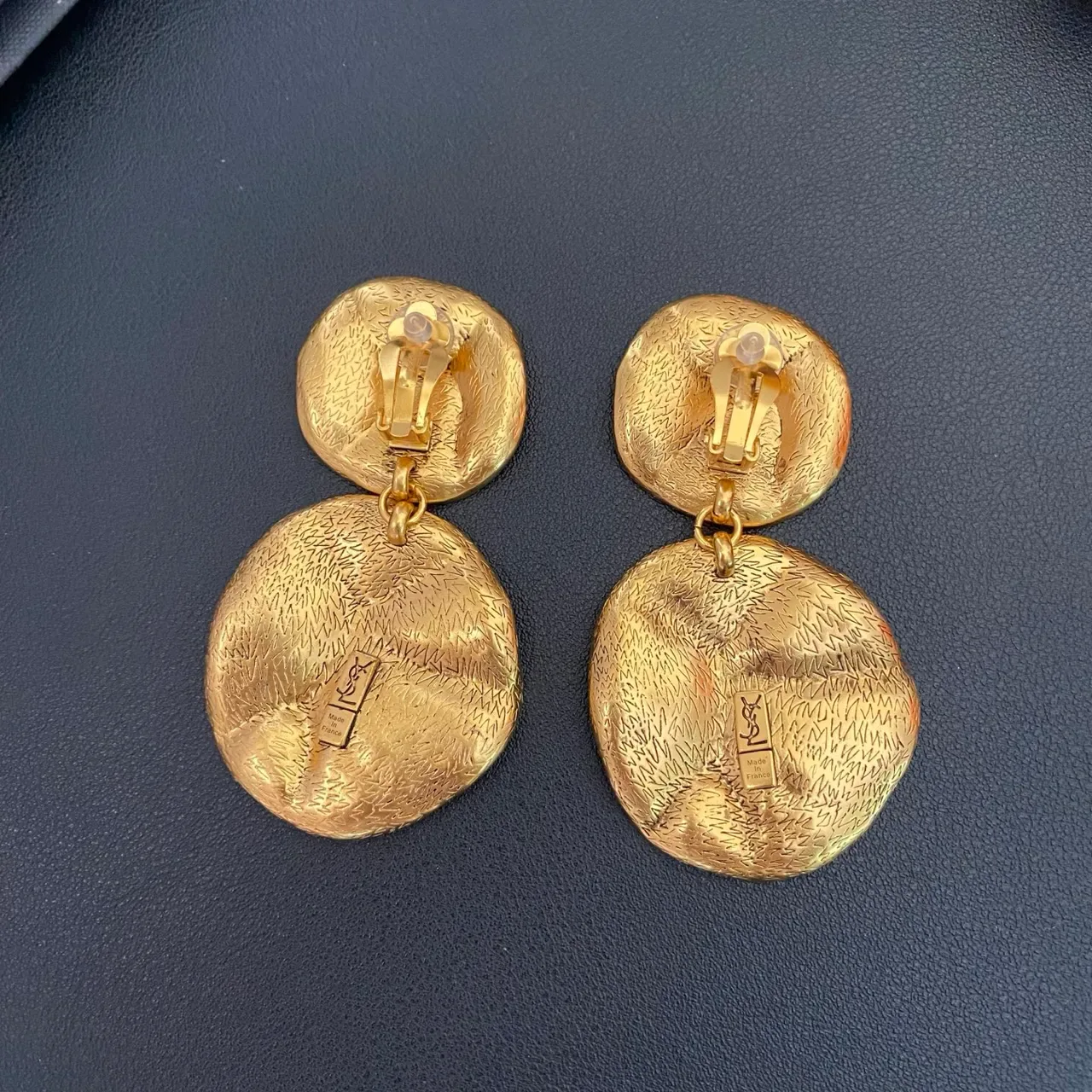Gold Textured Leaf Motif Two-Tier Drop Earrings 3