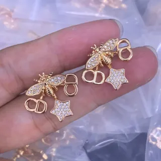 Gold-Tone Bee and Star Pavé Crystal Earrings