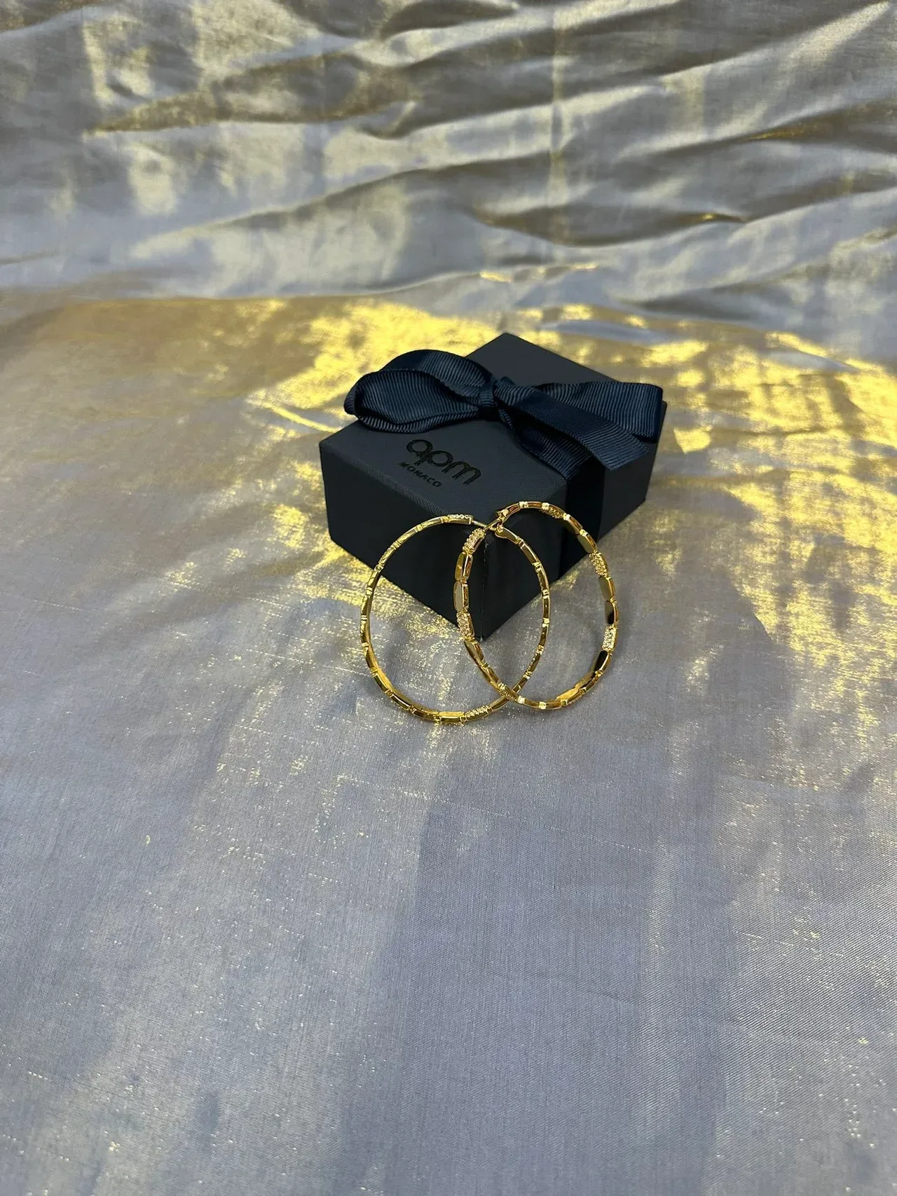 Gold-Tone Crystal-Embellished Segmented Link Hoop Earrings 3