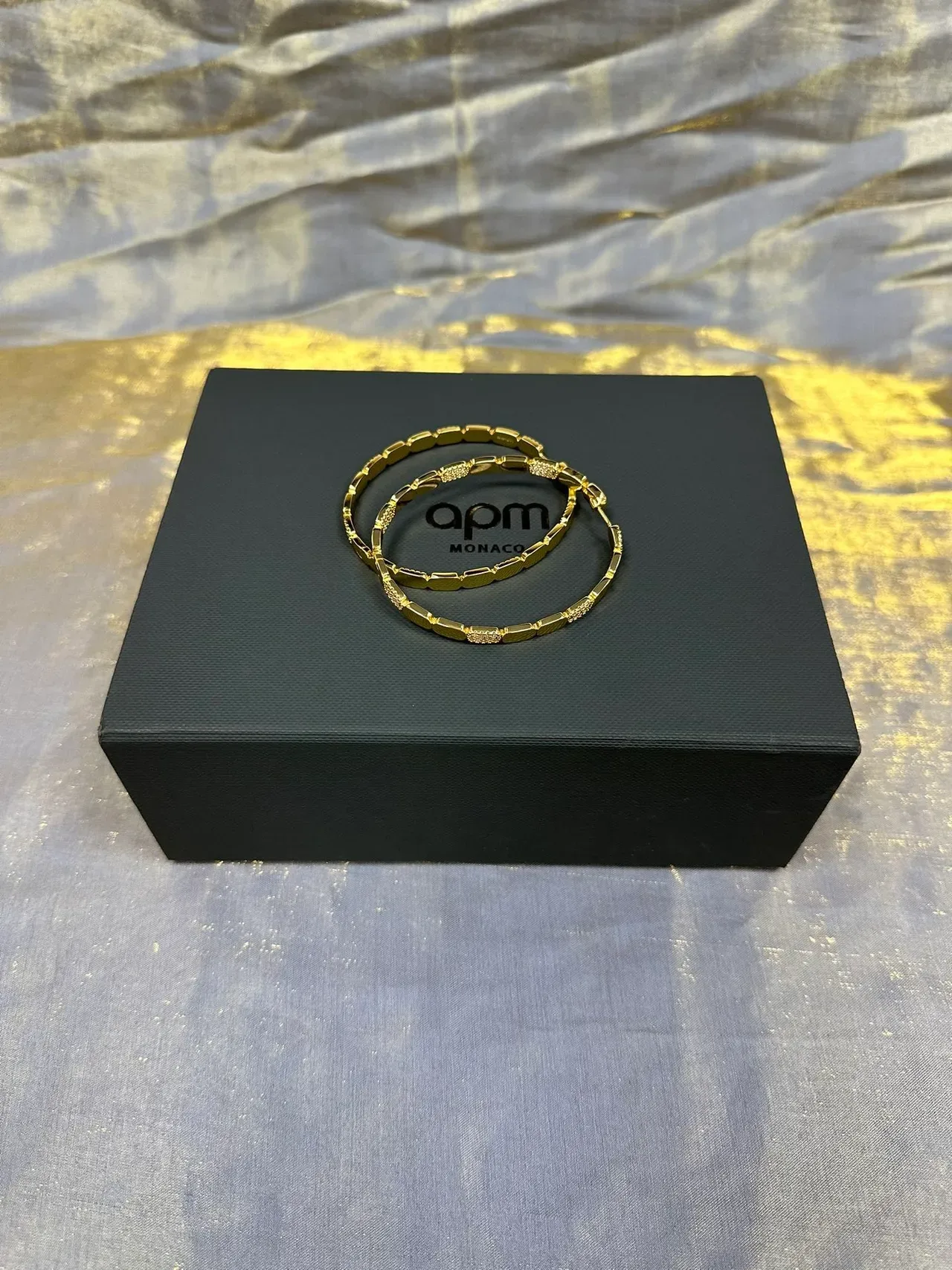 Gold-Tone Crystal-Embellished Segmented Link Hoop Earrings 7