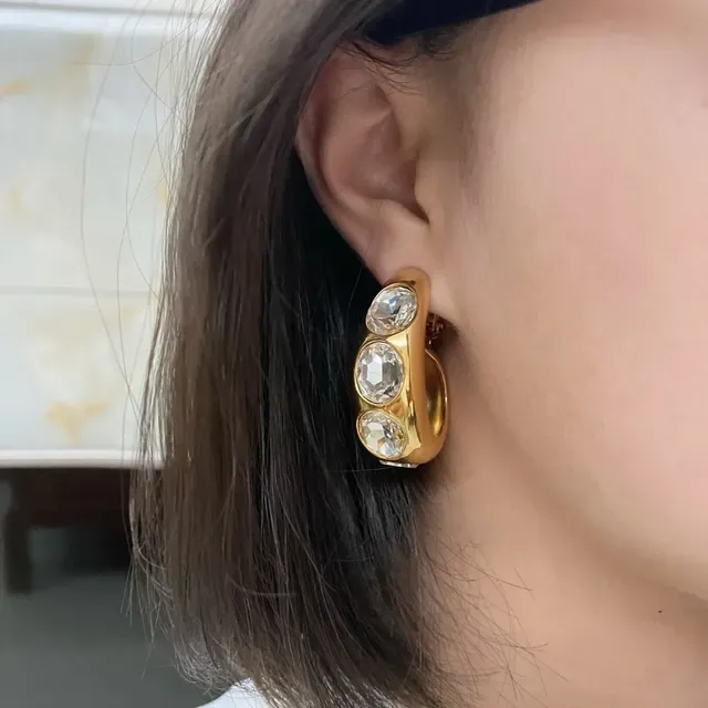 Gold-Tone Crystal Hoop Clip-On Earrings 2
