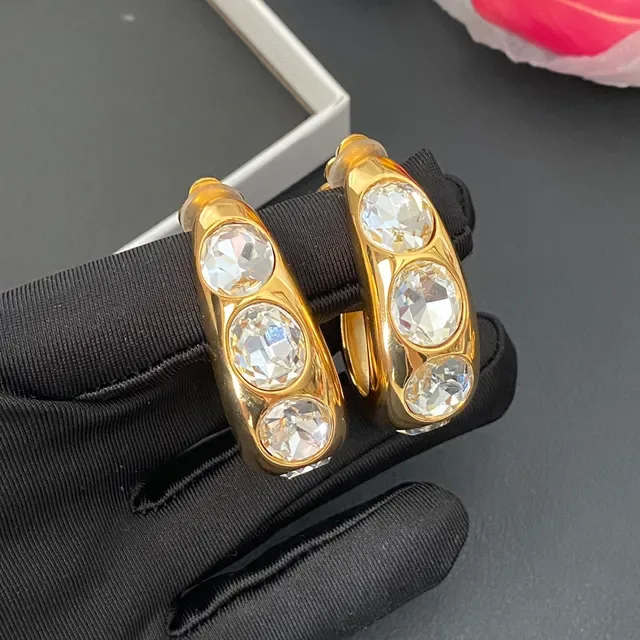 Gold-Tone Crystal Hoop Clip-On Earrings 8