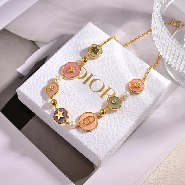 Gold-Tone Enamel Charm and Pearl Necklace 3