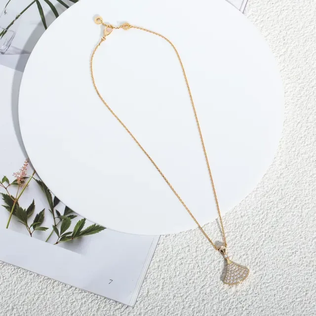 Gold-Tone Fan-Shaped Pavé Stone Pendant Necklace 2
