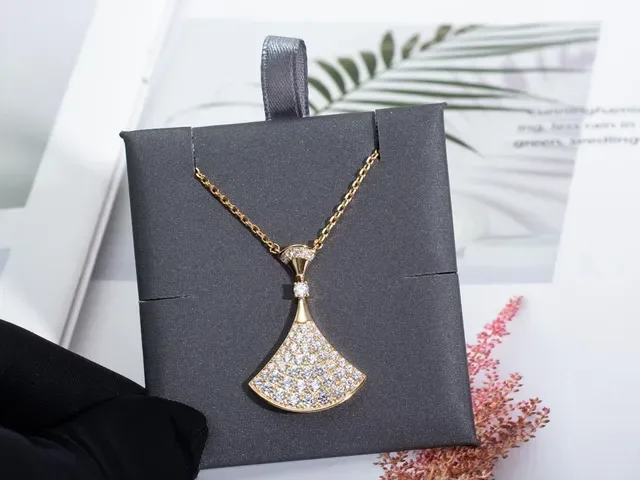 Gold-Tone Fan-Shaped Pavé Stone Pendant Necklace 3