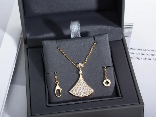 Gold-Tone Fan-Shaped Pavé Stone Pendant Necklace 4