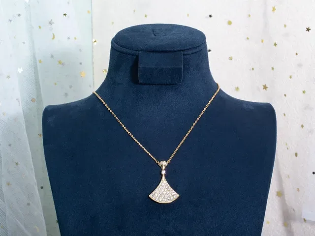 Gold-Tone Fan-Shaped Pavé Stone Pendant Necklace 5