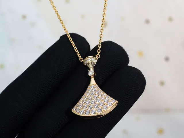 Gold-Tone Fan-Shaped Pavé Stone Pendant Necklace 6