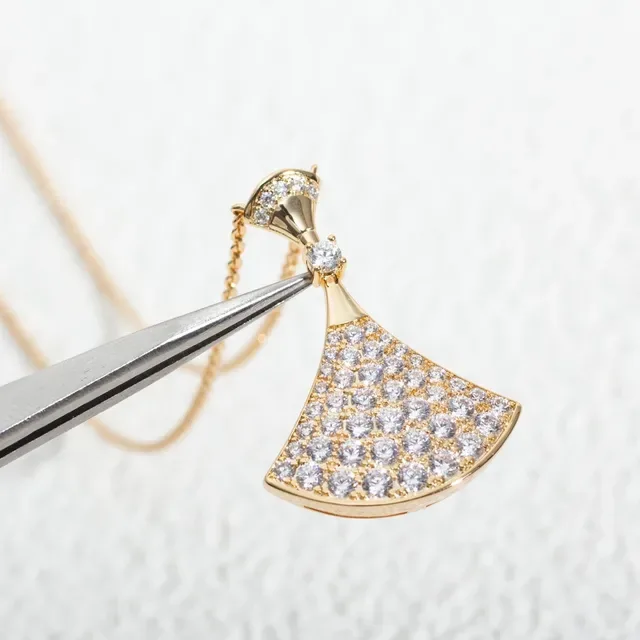 Gold-Tone Fan-Shaped Pavé Stone Pendant Necklace 7