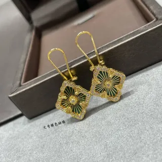 Gold-Tone Floral Green Enamel Pavé Crystal Drop Earrings