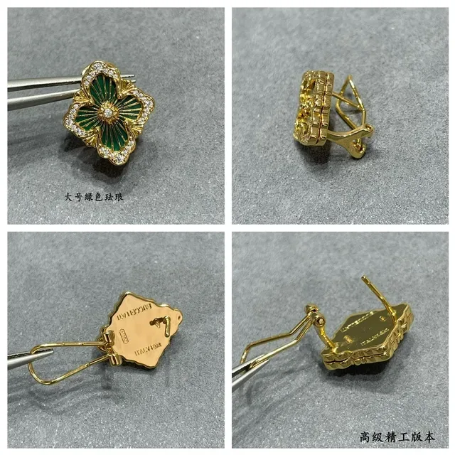 Gold-Tone Floral Green Enamel Pavé Crystal Drop Earrings 2