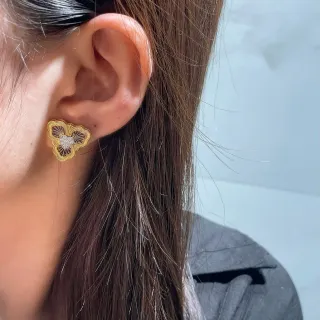 Gold-Tone Floral Pavé Heart Stud Earring