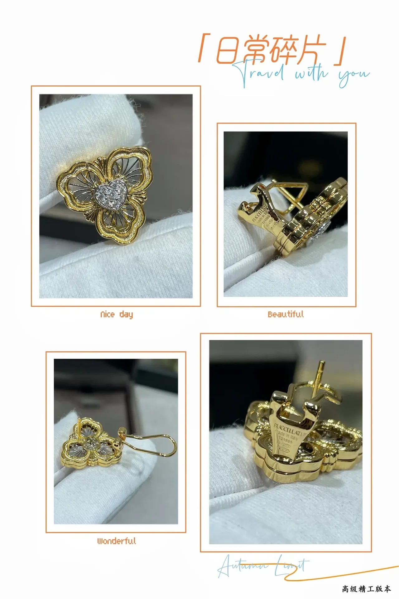 Gold-Tone Floral Pavé Heart Stud Earring 2