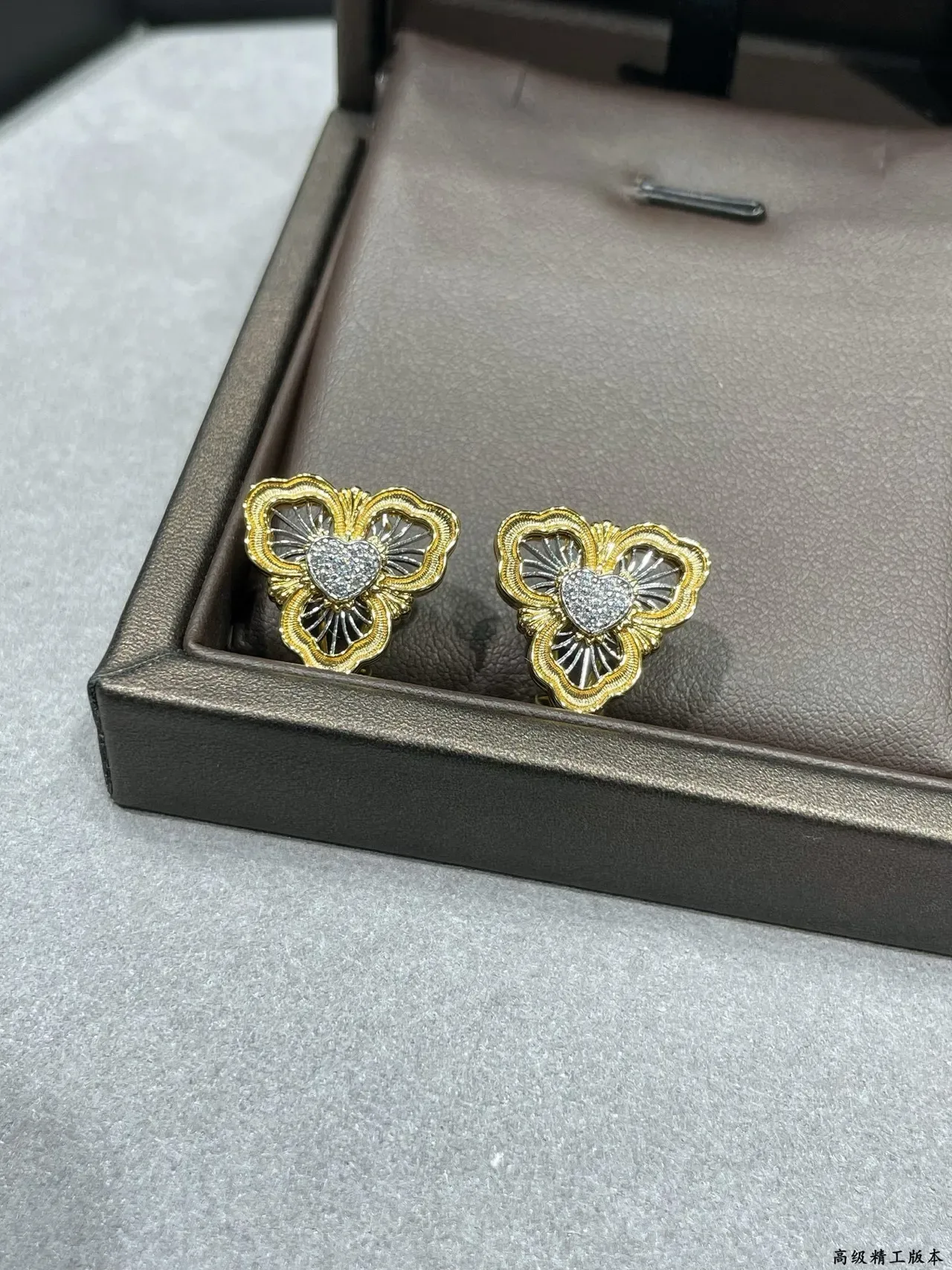 Gold-Tone Floral Pavé Heart Stud Earring 6