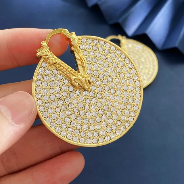 Gold-Tone Pavé Crystal Circular Hoop Earrings 6