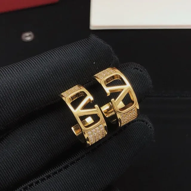 Gold-Tone Pavé Crystal Open Logo Hoop Cuff Earrings 5
