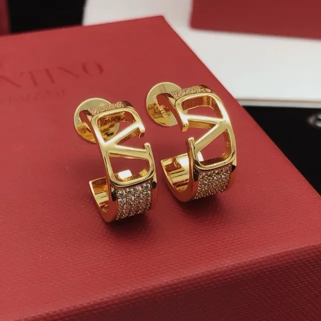 Gold-Tone Pavé Crystal Open Logo Hoop Cuff Earrings 7