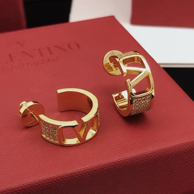 Gold-Tone Pavé Crystal Open Logo Hoop Cuff Earrings 9