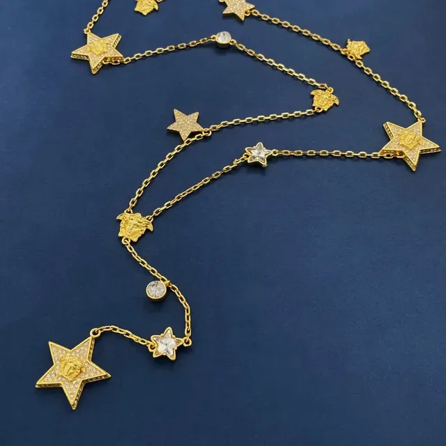 Gold-Tone Pavé Star and Medusa Charm Chain Necklace 3
