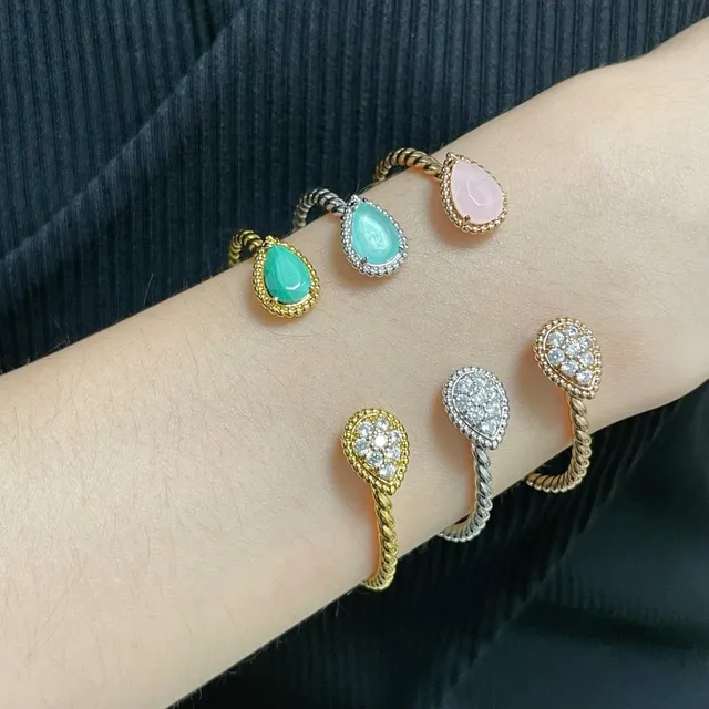 Gold-Tone Pear-Shaped Pave Crystal and Pink Chalcedony Bracelets 8
