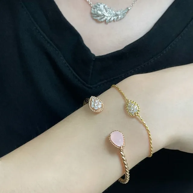 Gold-Tone Pear-Shaped Pave Crystal and Pink Chalcedony Bracelets 9