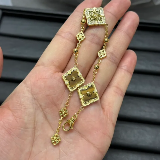 Gold-Tone Quatrefoil Floral Medallion Chain Bracelets 2