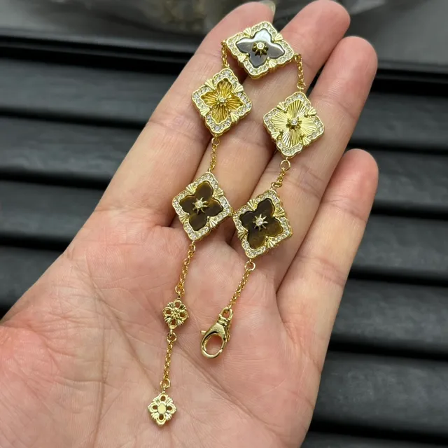 Gold-Tone Quatrefoil Floral Medallion Chain Bracelets 3