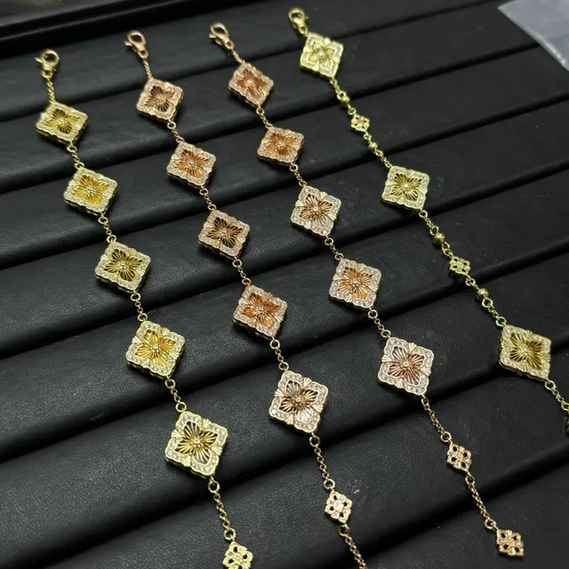 Gold-Tone Quatrefoil Floral Medallion Chain Bracelets 6
