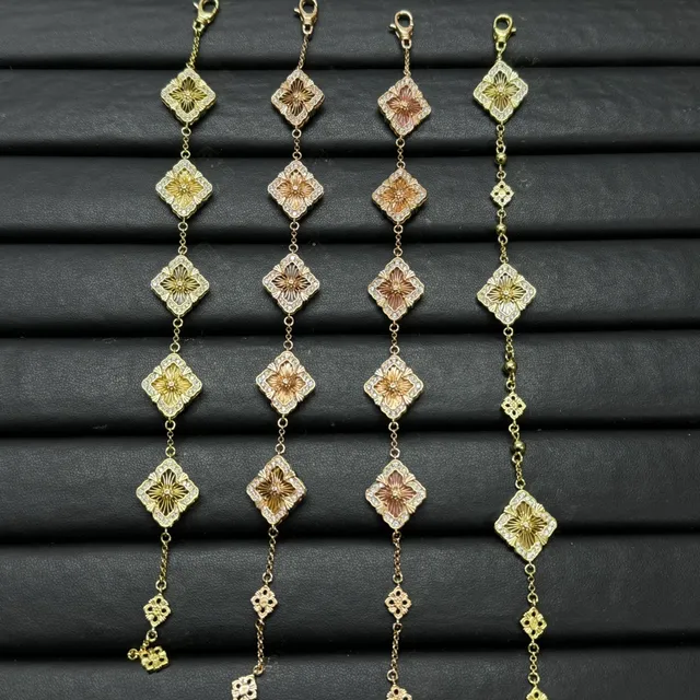 Gold-Tone Quatrefoil Floral Medallion Chain Bracelets 7
