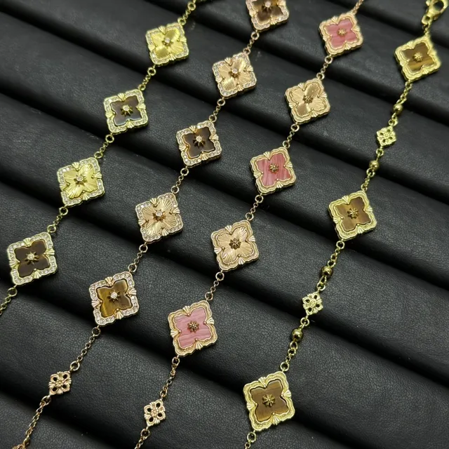 Gold-Tone Quatrefoil Floral Medallion Chain Bracelets 9