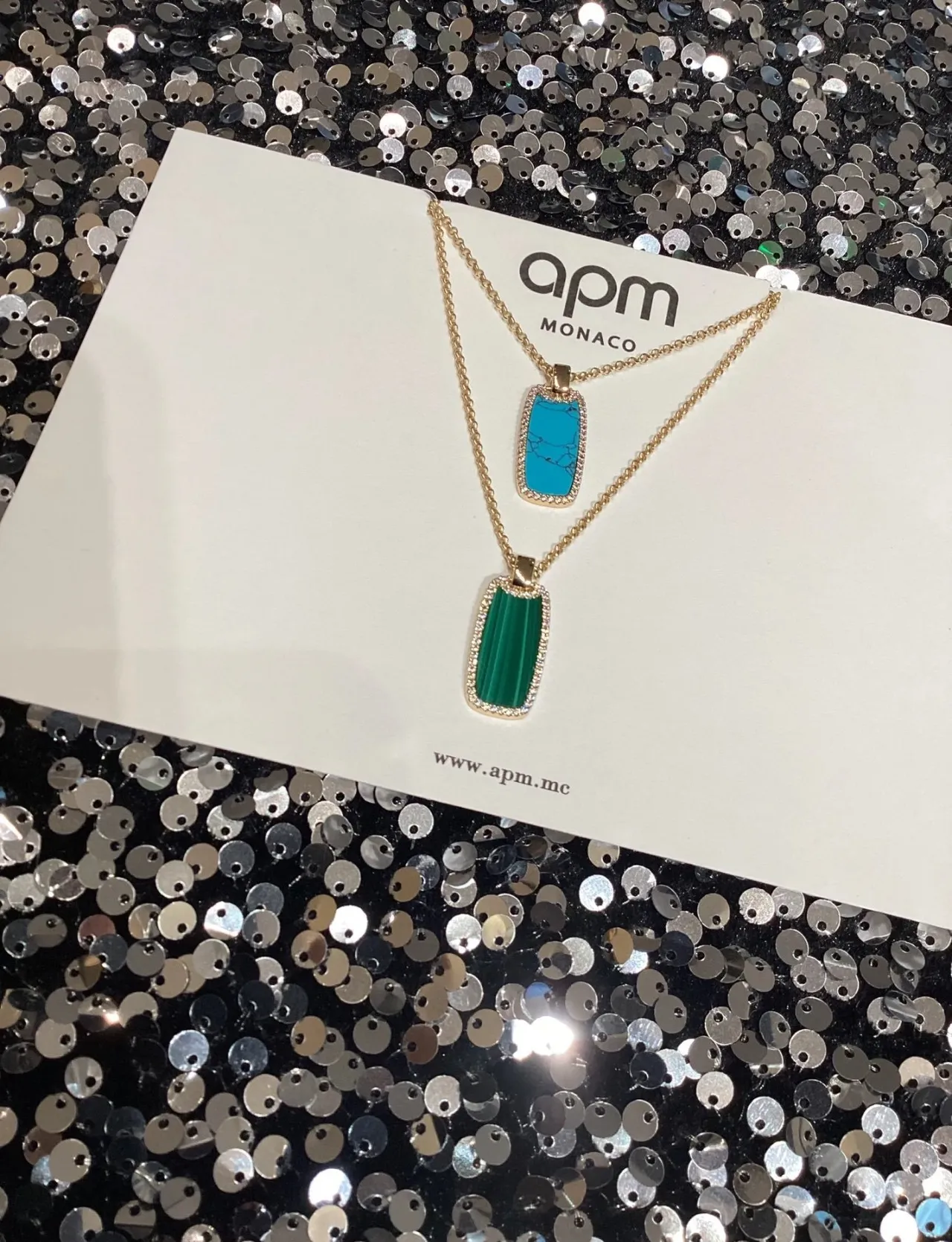Gold-Tone Rectangular Turquoise Pavé Pendant Necklace 2