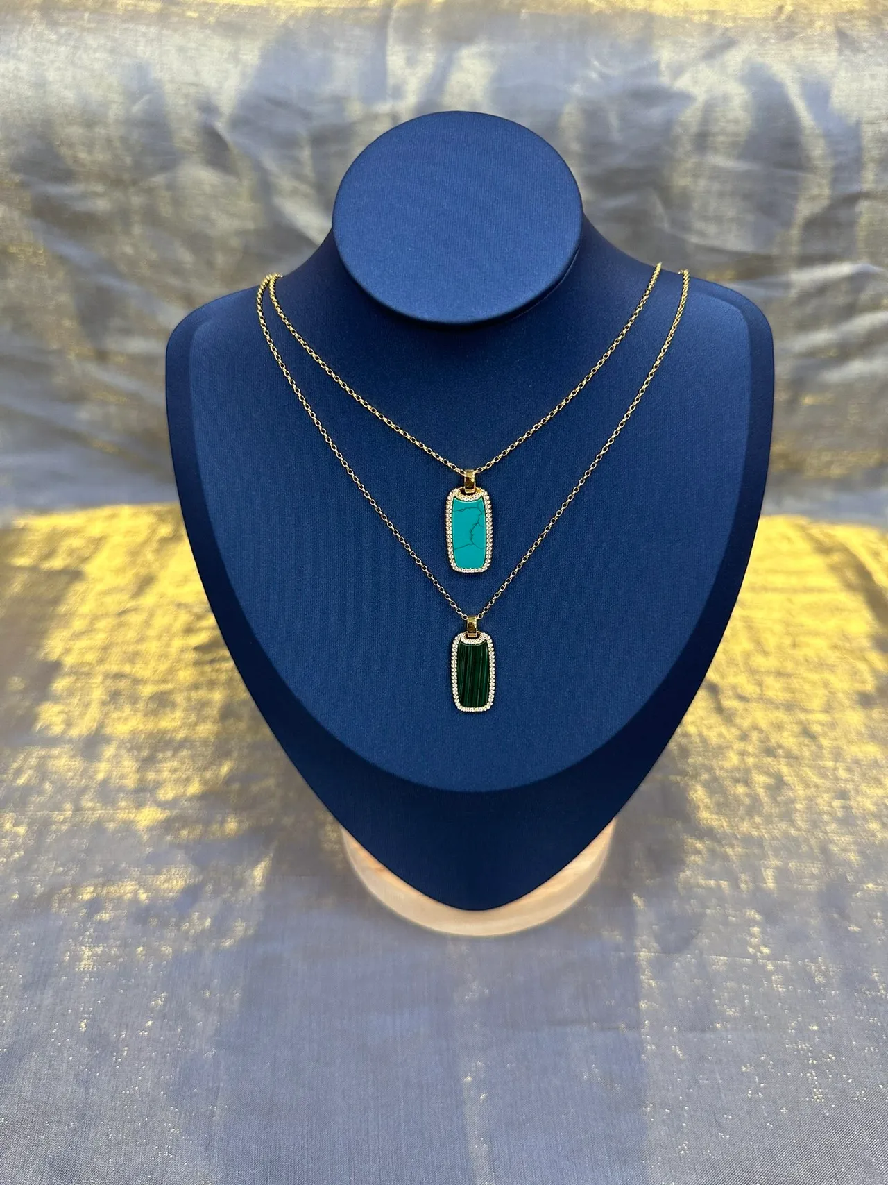 Gold-Tone Rectangular Turquoise Pavé Pendant Necklace 9