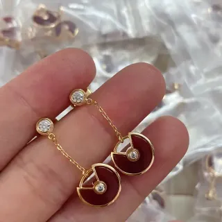 Gold-Tone Red Enamel Chain-Connected Drop Earrings