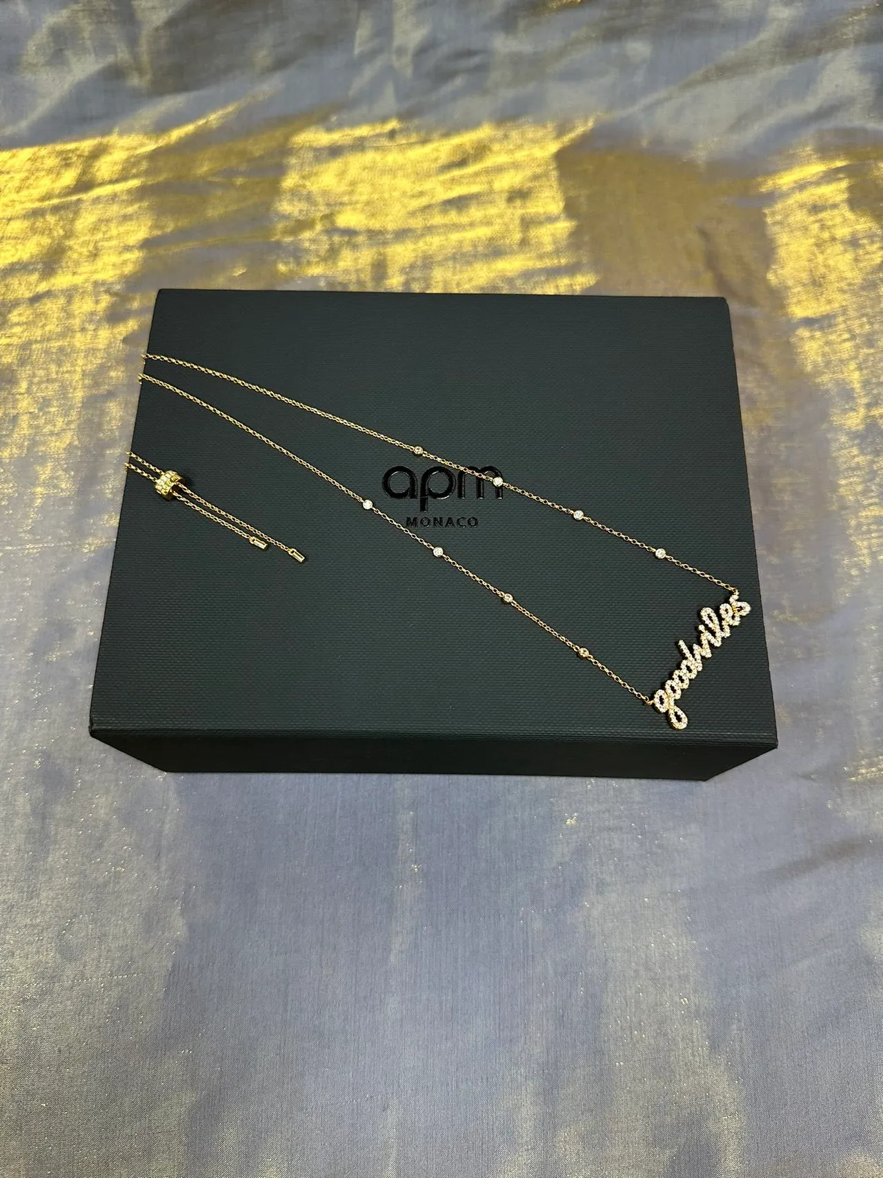 Gold-Tone Script 'Goodvibes' Pavé Stone Necklace 6
