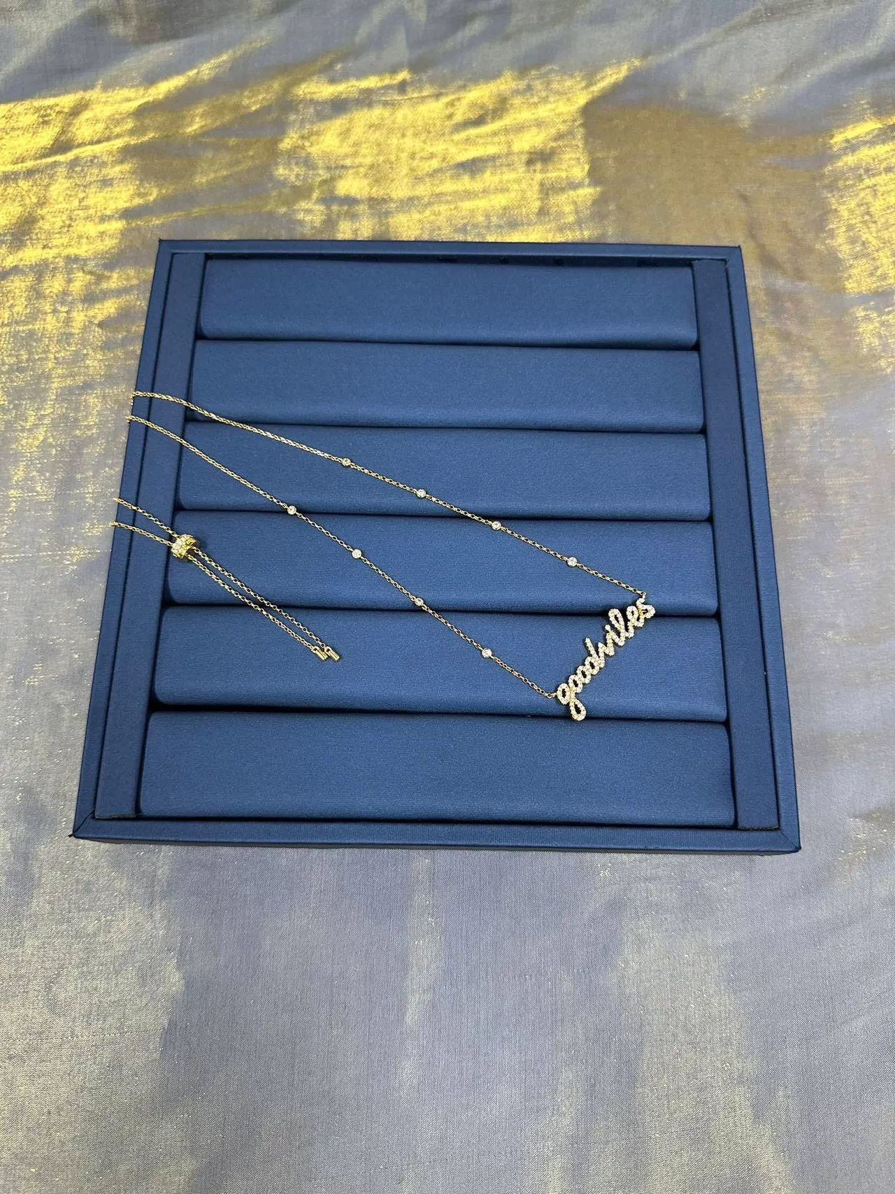 Gold-Tone Script 'Goodvibes' Pavé Stone Necklace 9