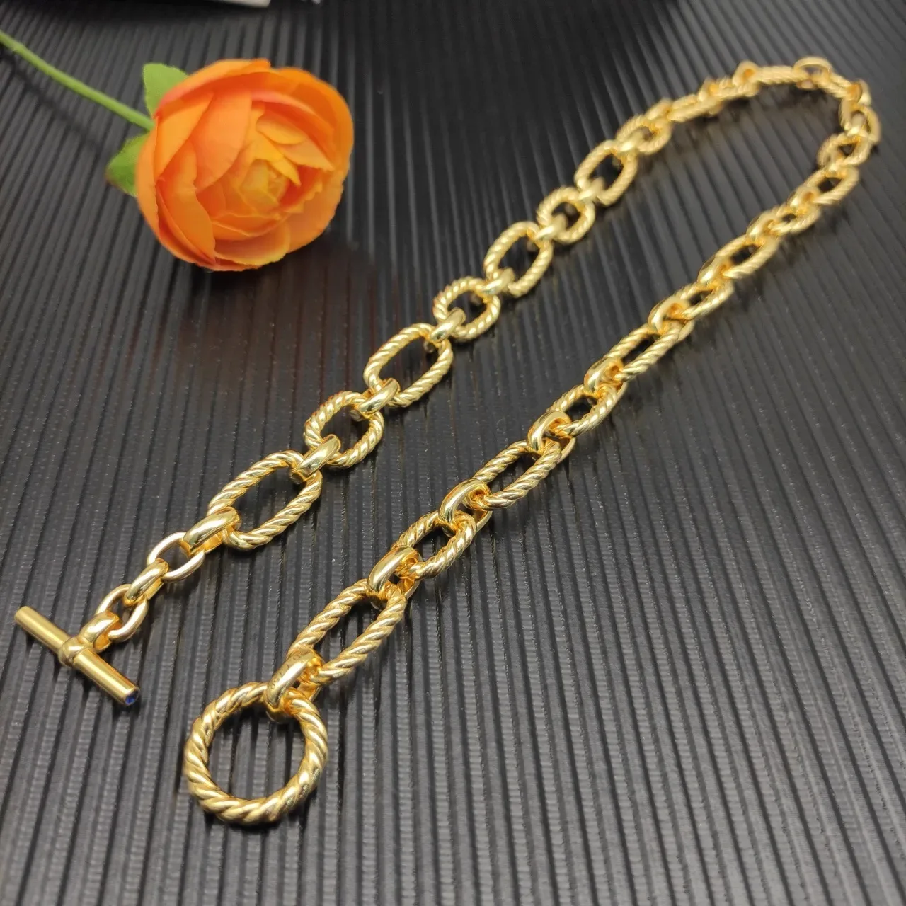 Gold-Tone Twisted Rope Link Chain Necklace 2
